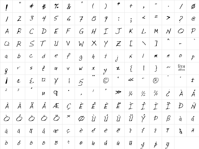 LEHN077 Regular  glyph index