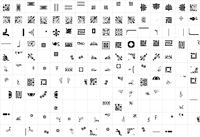 JournalDingbatsTwoSSi Regular  glyph index