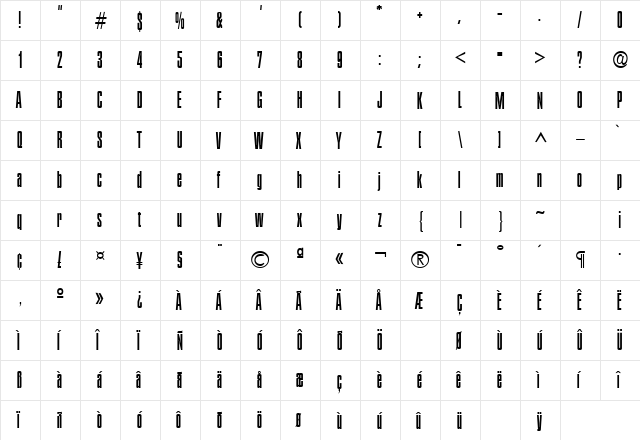 Plakette Regular  glyph index
