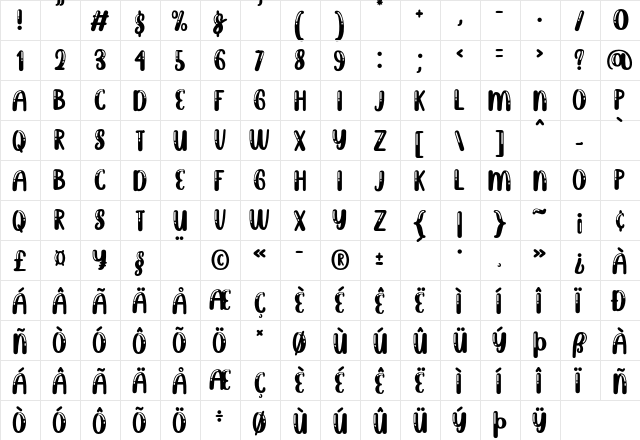 Brighly Crush Shine  glyph index