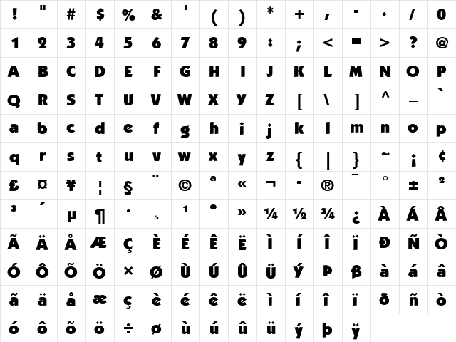 ITCKabel LT Ultra Regular  glyph index