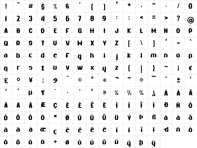 fozmi Regular  glyph index