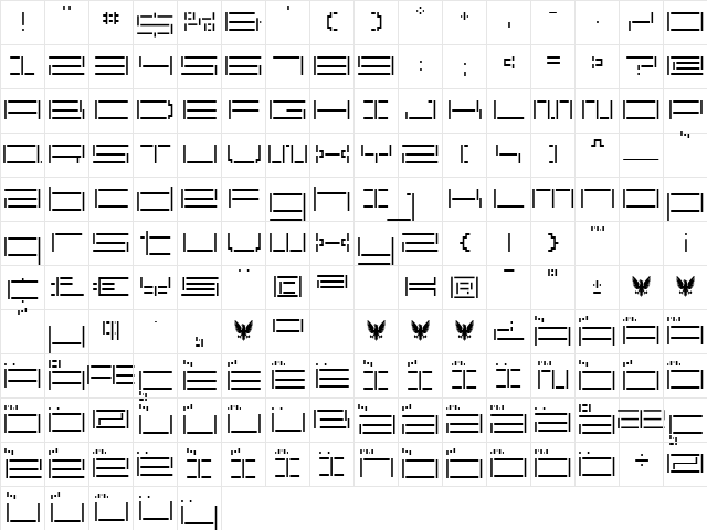 ReversionBroken ExtraLight  glyph index