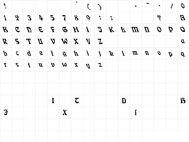 Fender 2 Regular  glyph index