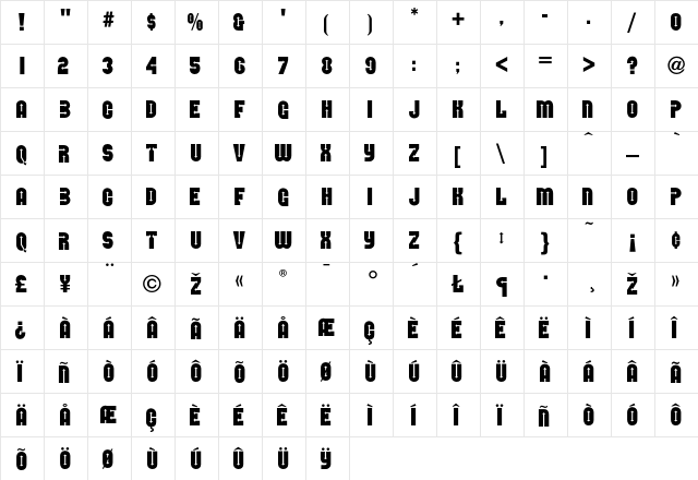 Direction Regular  glyph index