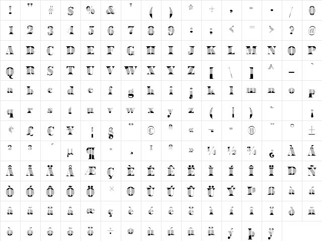 BodoniArrow Regular  glyph index