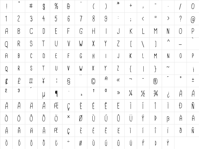 Cardenio Modern Regular  glyph index