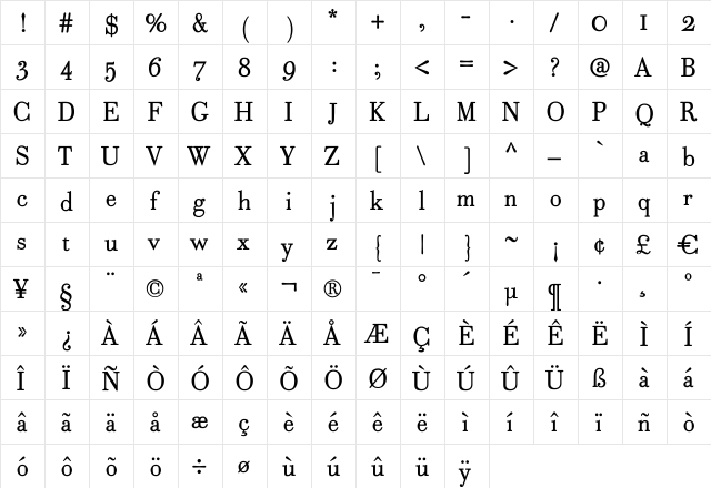 Robusta Light Regular  glyph index