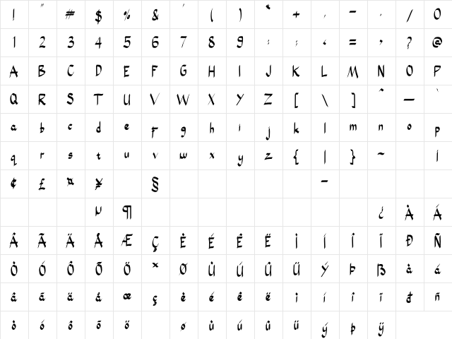 Black Smith Regular  glyph index