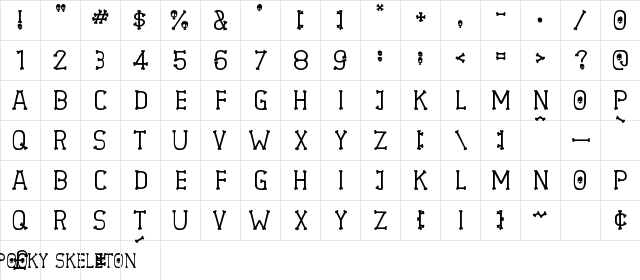Spooky Skeleton Regular  glyph index