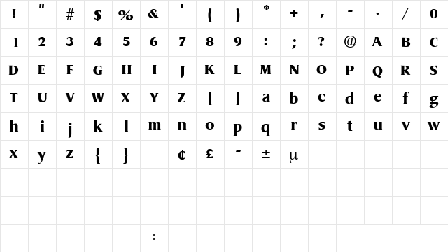 BaryonDisplaySSK Regular  glyph index