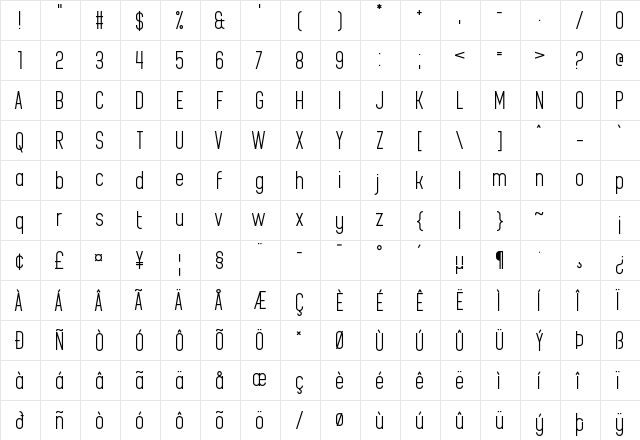 Megan June Regular  glyph index