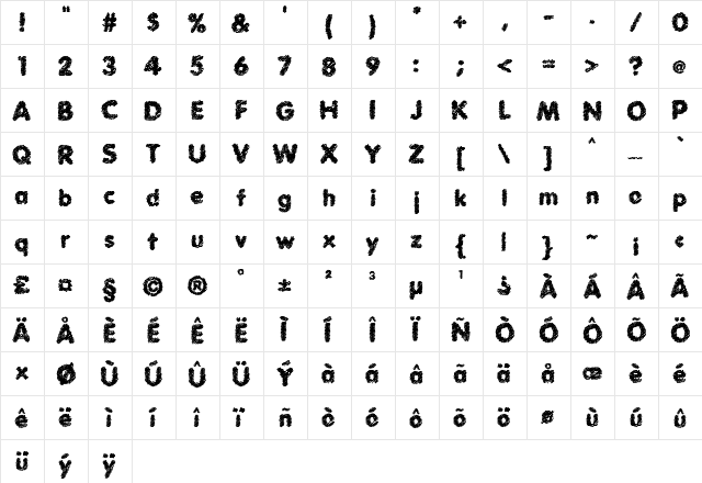 Scratch Bold Bold  glyph index