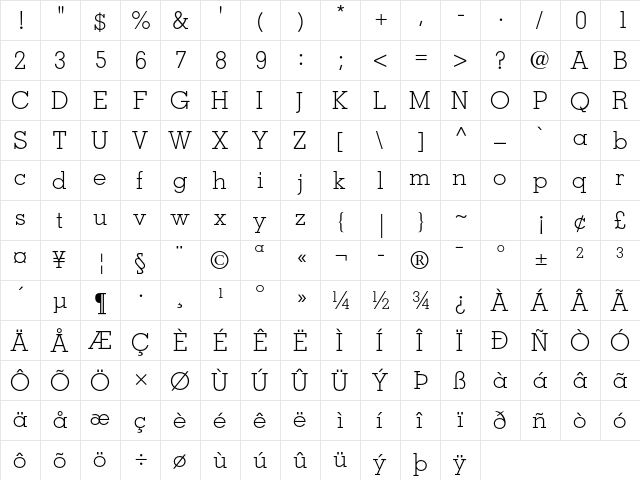 Memphis LT Std Light  glyph index