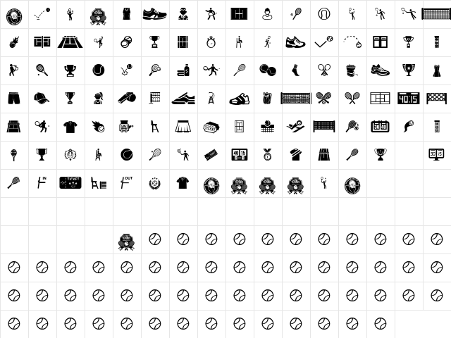 Tennis Regular  glyph index