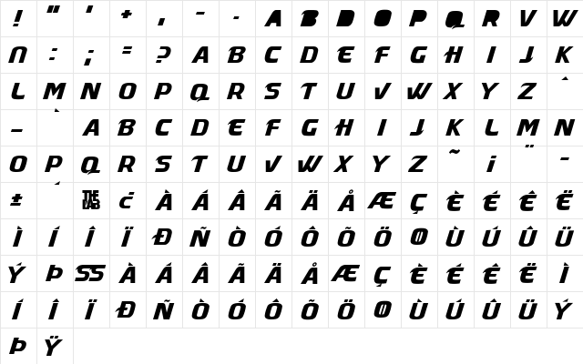 Masque Regular  glyph index