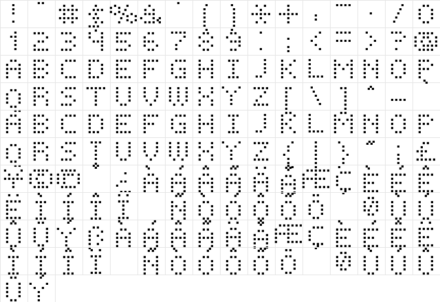 FFF Phantom 01 Regular  glyph index