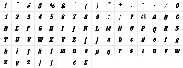 Philip Oblique  glyph index