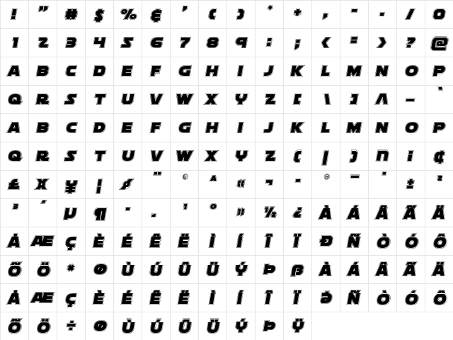 Soloist Academy Regular  glyph index