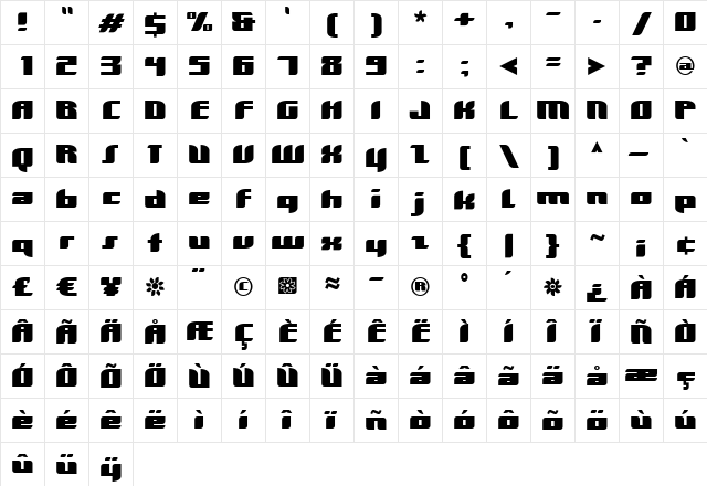 Dimentia Regular  glyph index