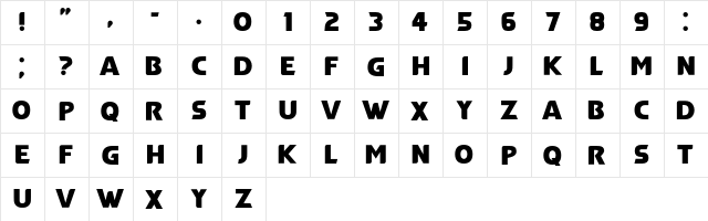 Duracellio Regular  glyph index