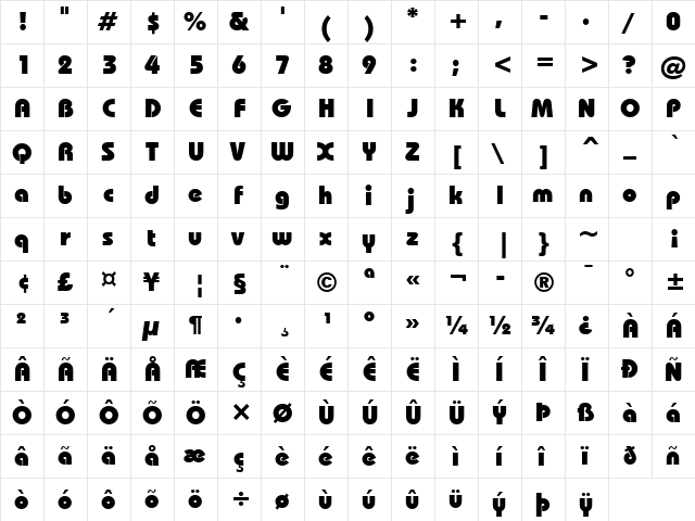 Bauhaus Hv BT Heavy  glyph index