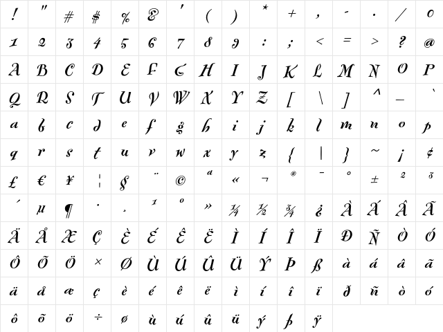 FontesqueText-BoldItalic Regular  glyph index