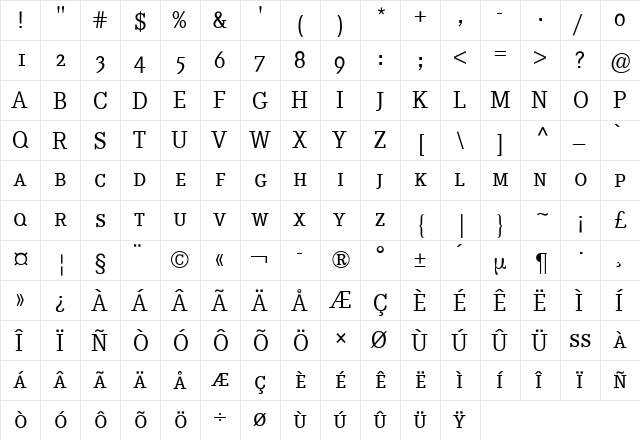Corporate E Expert BQ Regular  glyph index