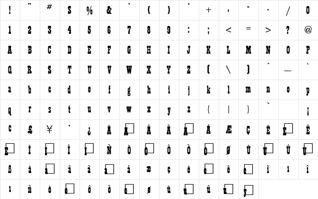 Theatre Regular  glyph index