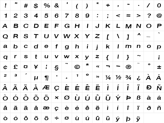 Font Regular  glyph index