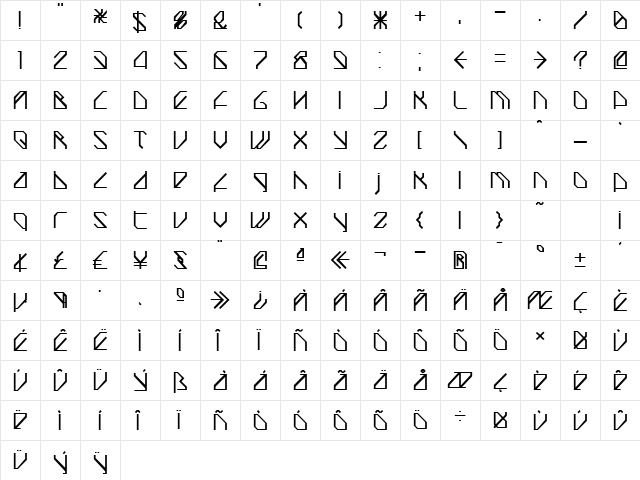 TechstepMedium Regular  glyph index