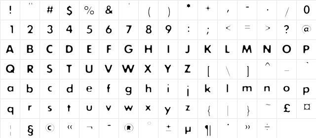 ExposureOneC Regular  glyph index