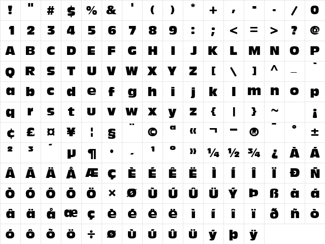 DecadeCondSSK Regular  glyph index