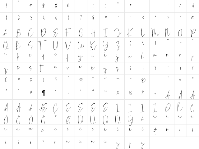 Singgiata Regular  glyph index