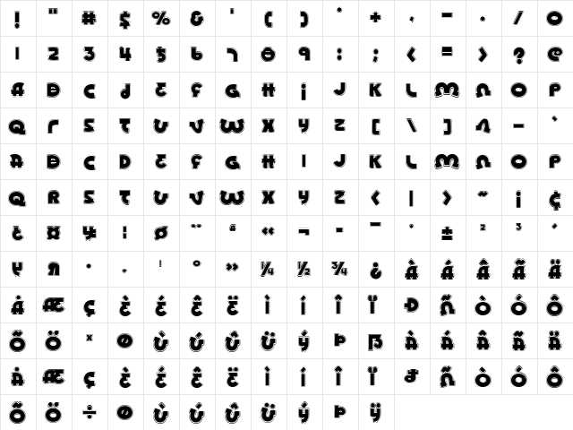Lionel Academy Regular  glyph index