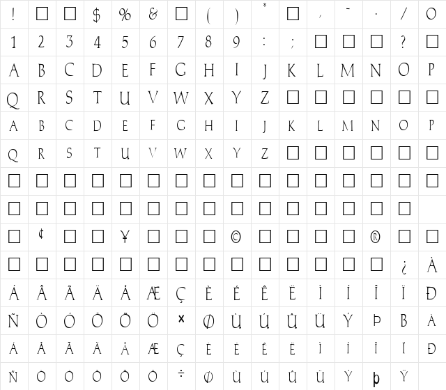FZ ROMAN 2 COND Normal  glyph index