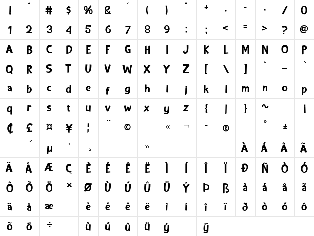 KAPOW Regular  glyph index