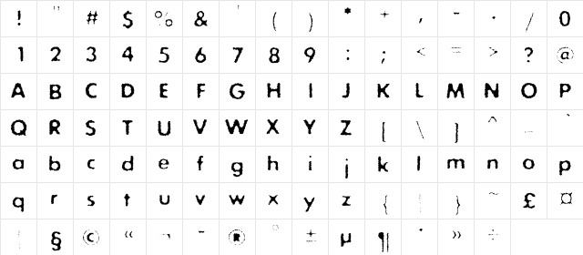 ExposureRoughOneC Regular  glyph index