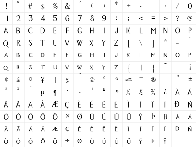 FoxTrot Regular  glyph index