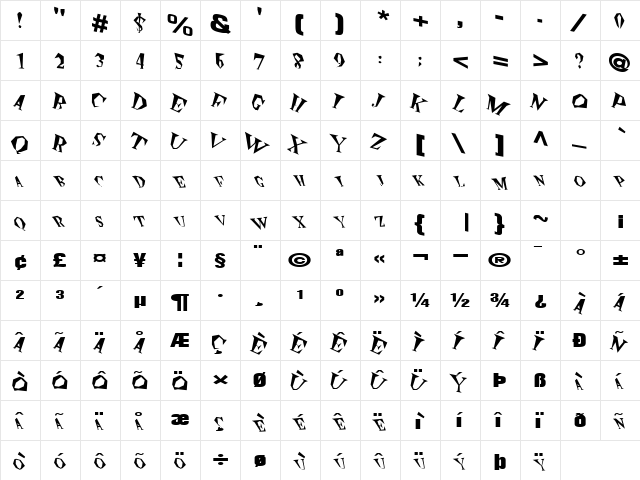 Time Regular  glyph index