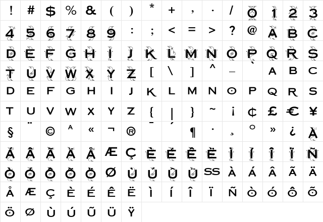 Copperplate Deco Sans Regular  glyph index