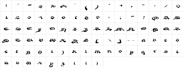 CrappyGothic Regular  glyph index