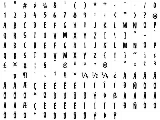 Repetition DEMO Regular  glyph index