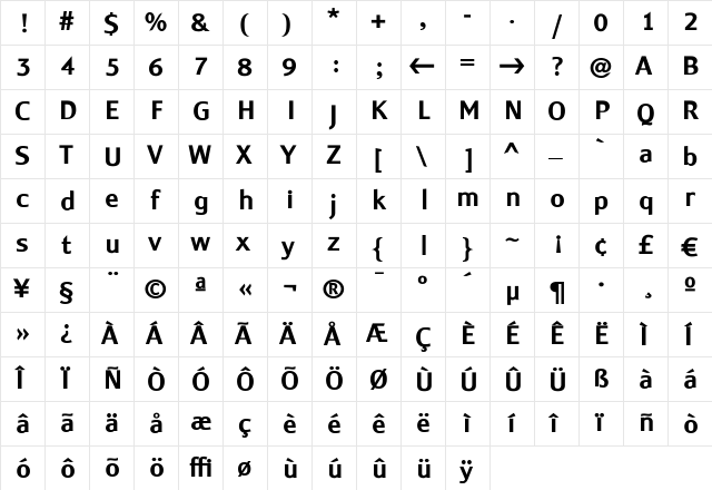 Monem Bold  glyph index