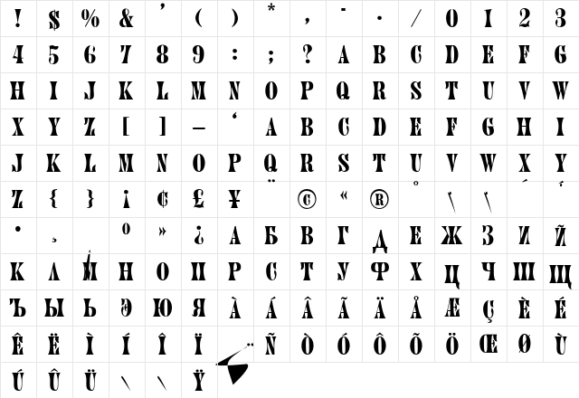 JupiterR Regular  glyph index