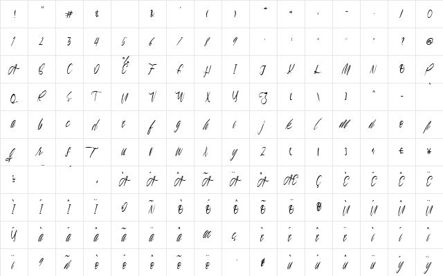Bellorina Regular  glyph index
