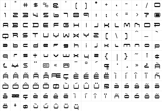 Evolution Regular  glyph index