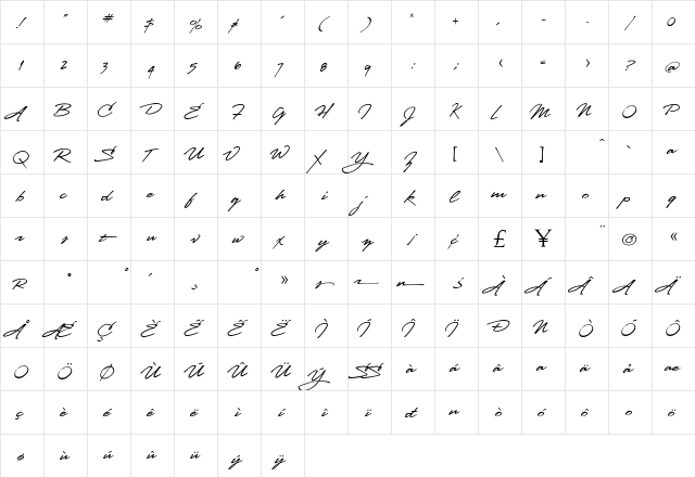 LHFStanfordScript Regular  glyph index