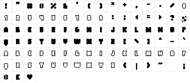 ApplyBeef Medium  glyph index