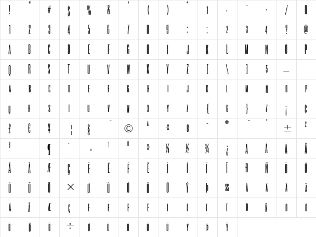 Roswell SC Two ITC Light  glyph index